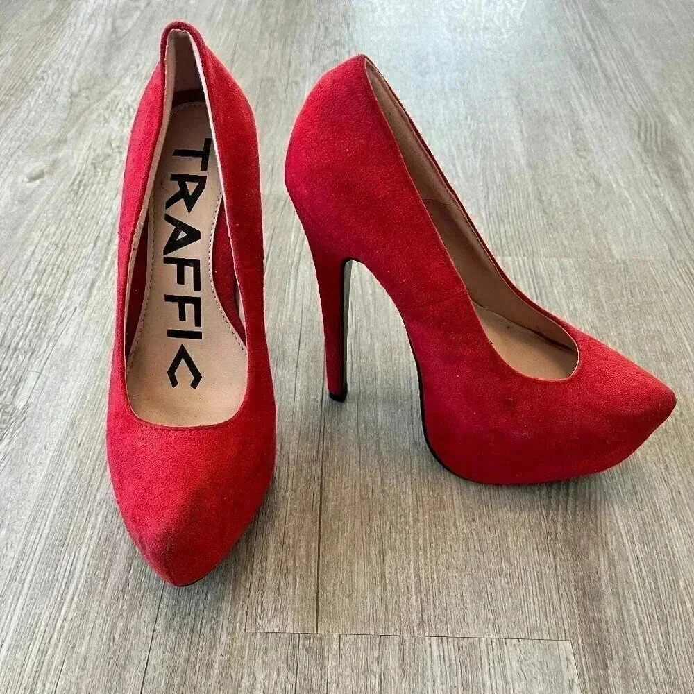 Womens Traffic Red Stiletto Heels - 5.5